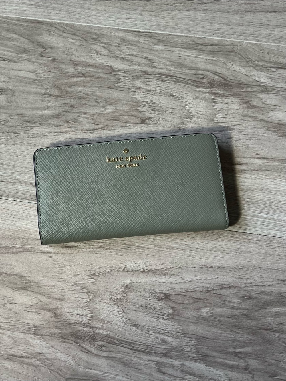 kate spade Olive Green Saffiano Zip-Around Wallet with Gold Logo